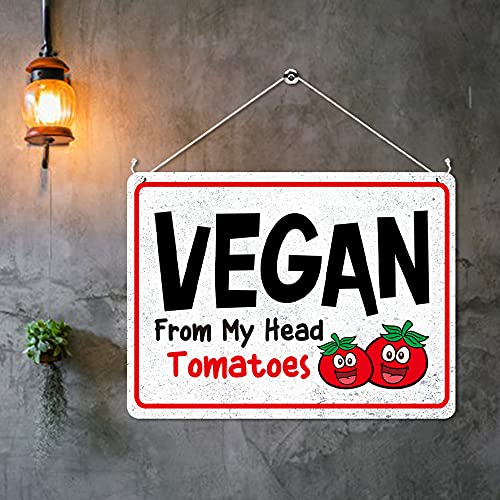 Kruzroyal MP380 VEGAN,From my head tomatoes. Funny Novelty Retro Vintage Metal Wall Sign Plaque 20cm x 15cm