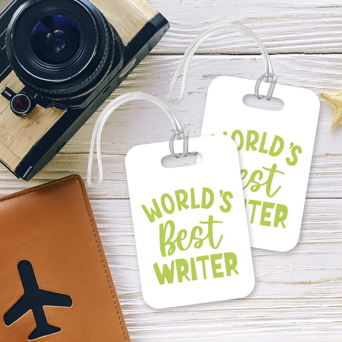 LT421 World's Best Writer Novelty Funny Unique Designer Gift, Suitcase, Glossy Plastic Luggage Tag for Writer