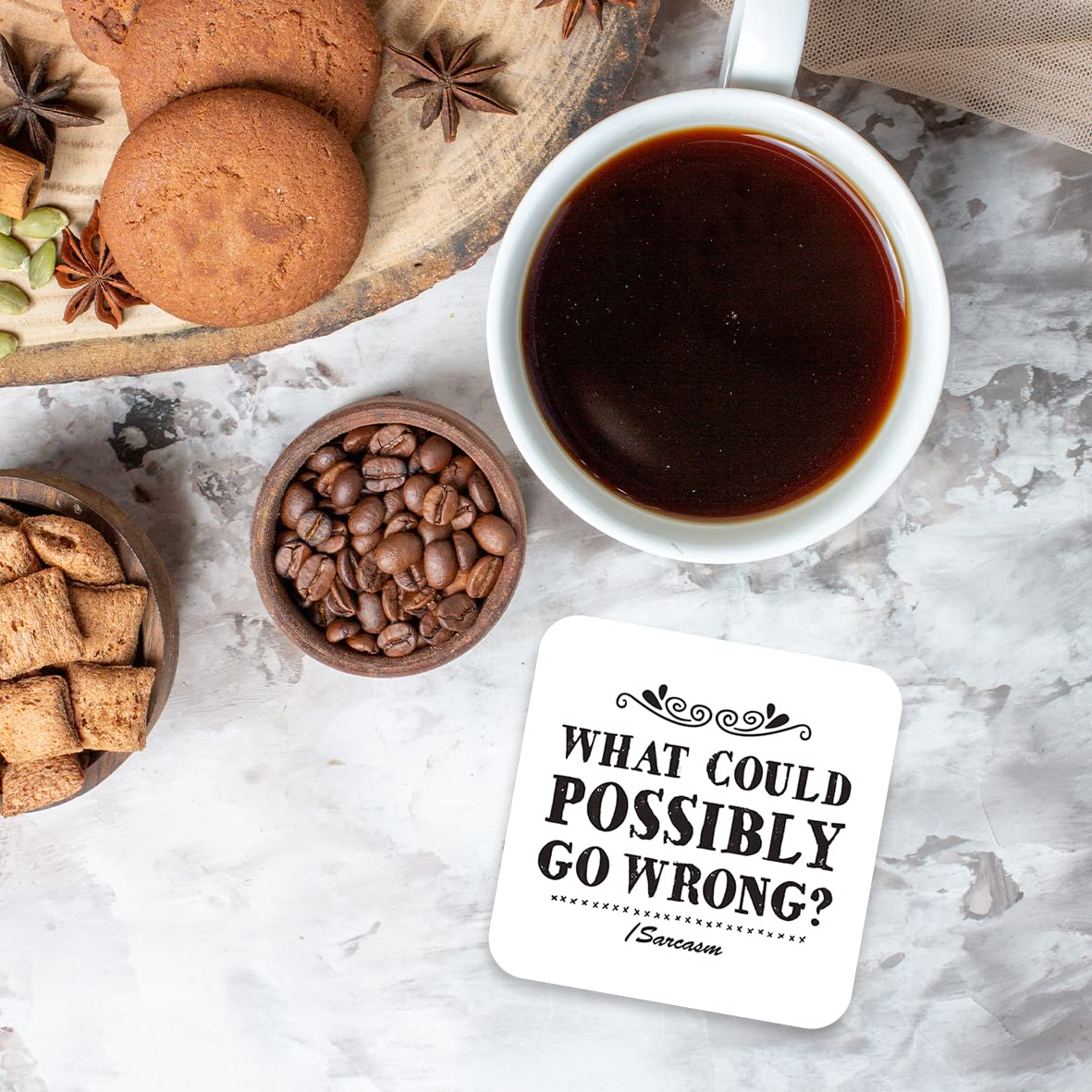 CS562 What could possibly go wrong? Sarcasm Novelty Funny Coffee Tea Drink Gift Glossy MDF Wooden Coaster