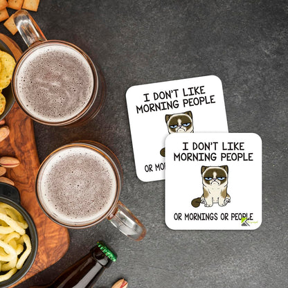 CS808 I Don't Like Morning People or Mornings or People Novelty Funny Coffee Tea Drink Gift Glossy MDF Wooden Coaster