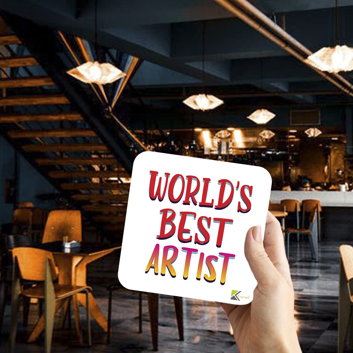 WB064 World's Best Artist MDF Wooden Coaster by Kruzroyal | Gift for Artist | Unique Novelty Present | 9cm x 9cm | Coffee Tea MDF Wooden Coaster