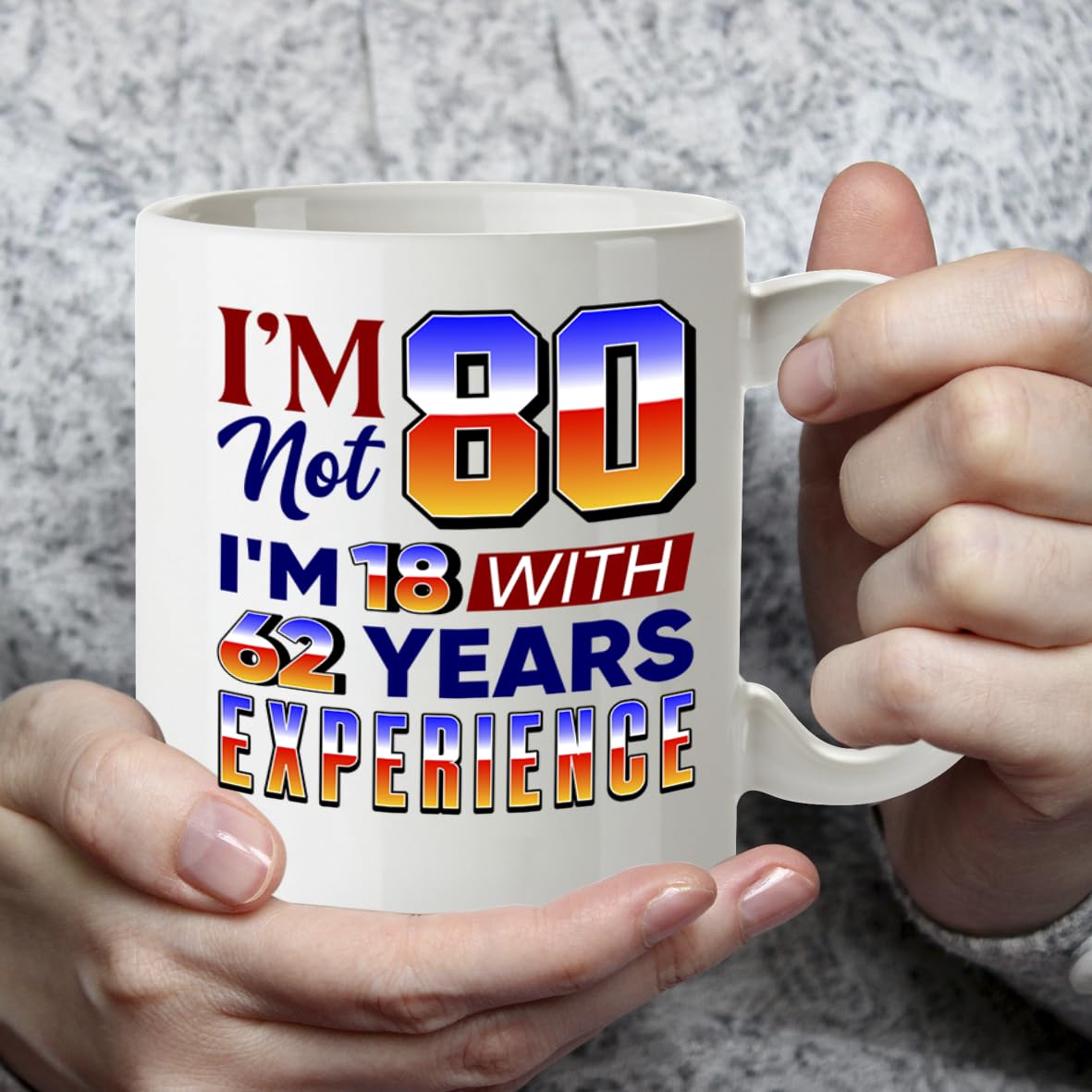 Kruzroyal 80th Birthday Mug Funny Gift 11oz/325ml - I'm Not 80 I'm 18 with Experience Ceramic Cup for Men Women Mum Dad Grandma Grandad - Novelty Present