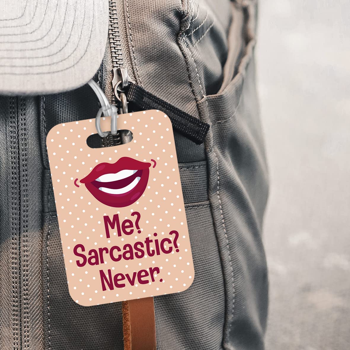 LT075 Me? Sarcastic ? Never Novelty Funny Unique Designer Gift Glossy Plastic Suitcase Luggage Tag