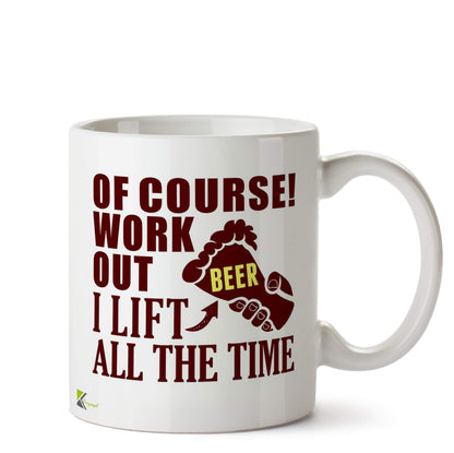 Kruzroyal Funny Workout Lift Beer Mug | Humorous Gym Fitness Anti-Exercise Ceramic Coffee Tea Cup Gift for Beer Lover, Dad, Friend
