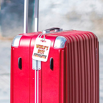 LT455 World's Best Firefighter Novelty Funny Unique Designer Gift, Suitcase, Glossy Plastic Luggage Tag for Firefighter