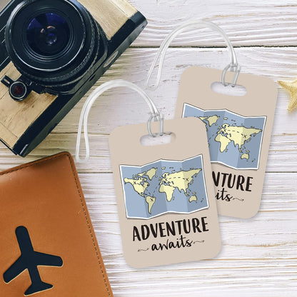LT078 Adventure Awaits -1 Novelty Funny Unique Designer Gift Glossy Plastic Suitcase Luggage Tag