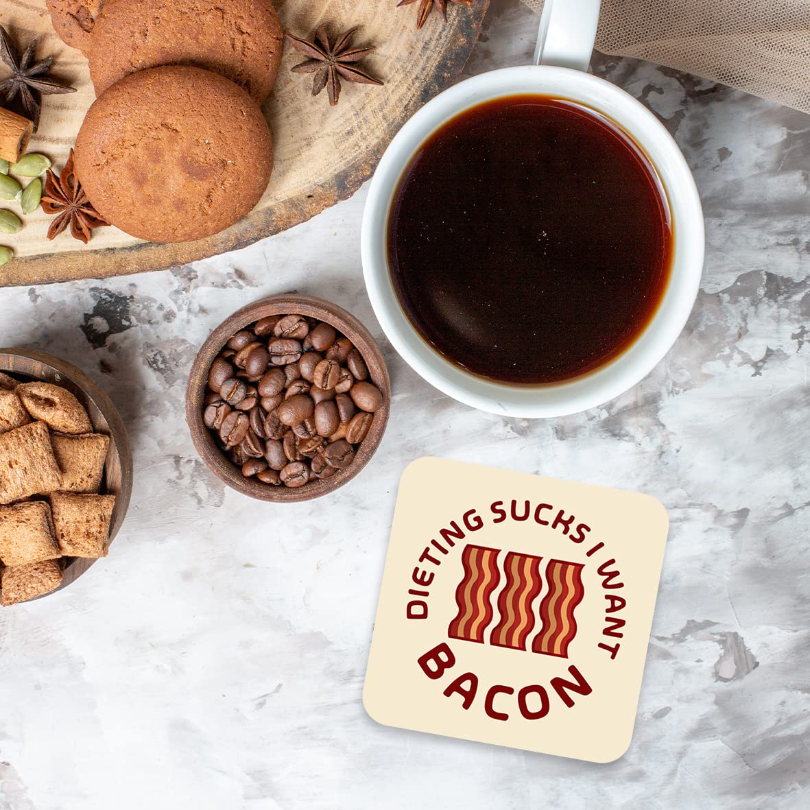 CS645 Dieting Sucks i Want Bacon Novelty Funny Coffee Tea Drink Gift Glossy MDF Wooden Coaster