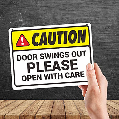 Kruzroyal MP456 Caution : Door Swings Out Please Open With Care Funny Novelty Retro Vintage Metal Wall Sign Plaque 20cm x 15cm