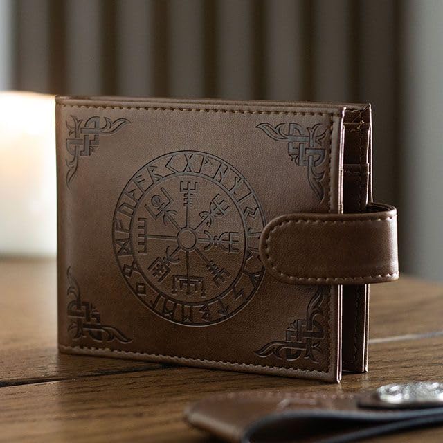 Something Different Wholesale Viking Compass Wallet | Faux Leather Wallet with Embossed Vegvisir Design | Norse Mythology Gift for Men