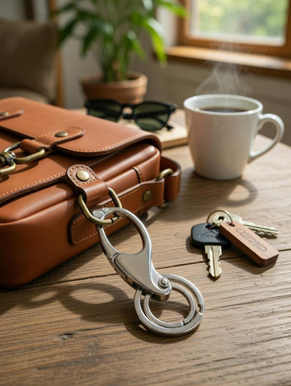 Kruzroyal Metal Keychain Carabiner Clip, Quick Release Keyring Holder with Double Split Rings, Silver, 9cm x 3cm, for Car and Home Keys