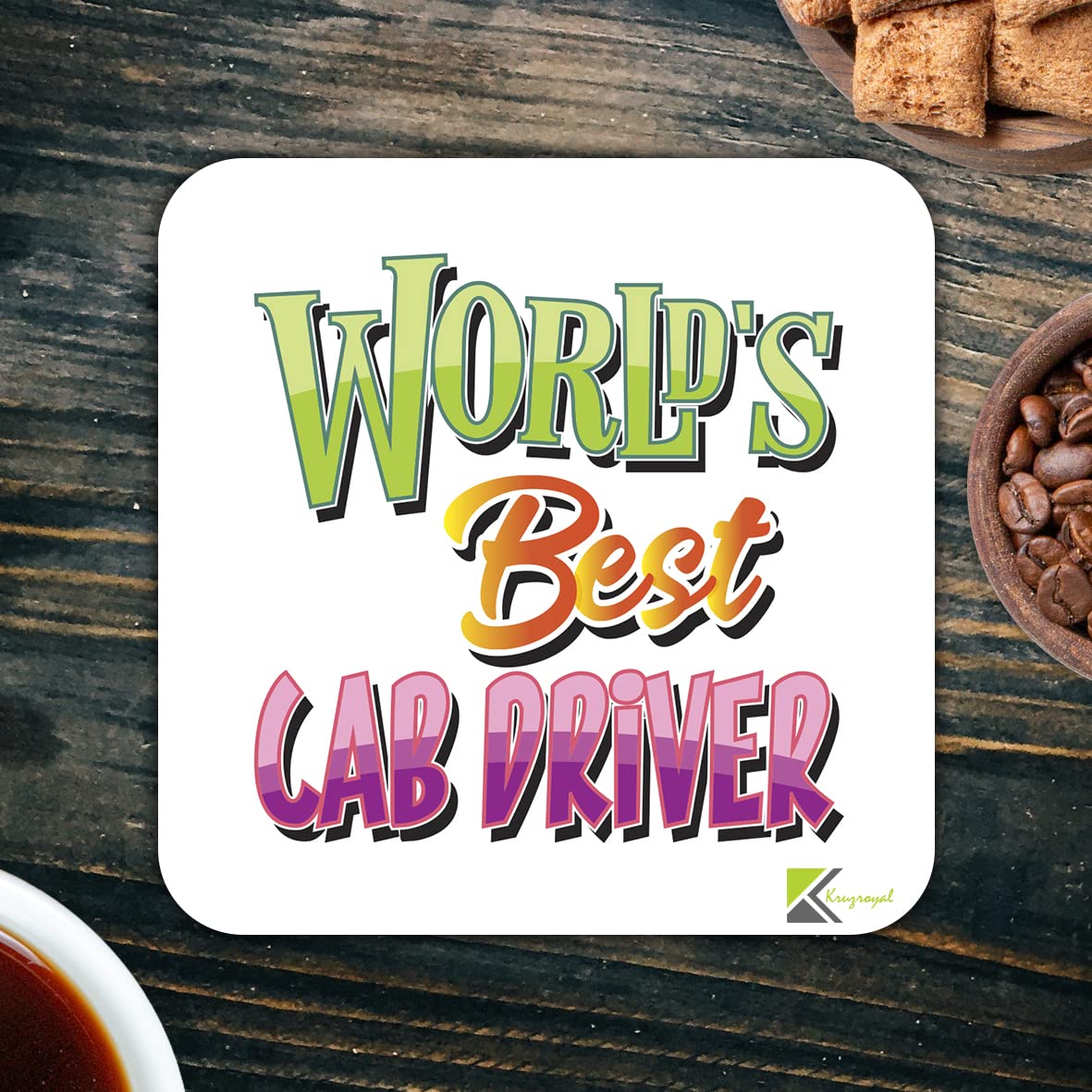WB010 World's Best Car Driver MDF Wooden Coaster by Kruzroyal | Gift for Car Driver| Unique Novelty Present | 9cm x 9cm | Coffee Tea MDF Wooden Coaster