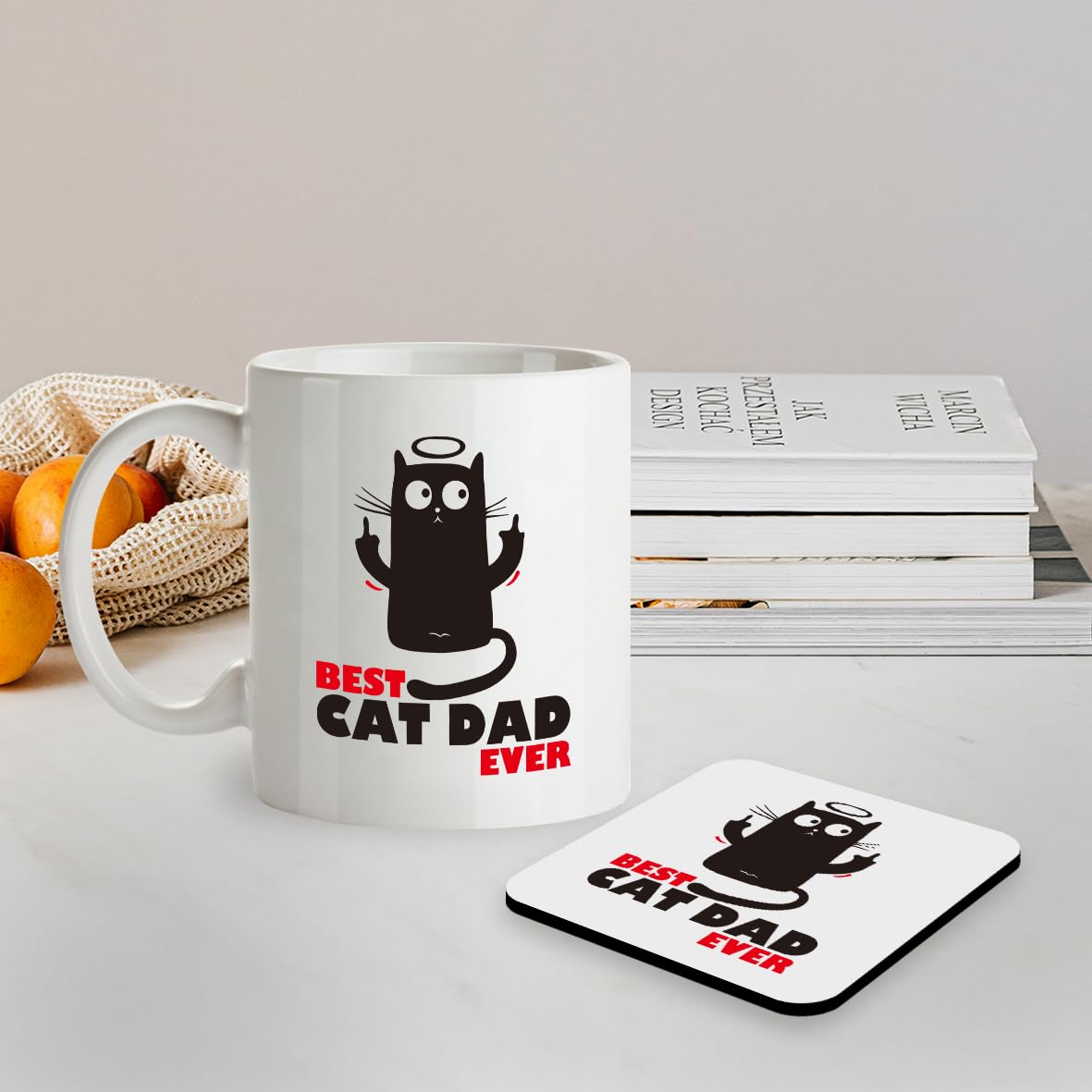 Kruzroyal SM053 Best Cat Dad Ever/Cat Lover - 11OZ Mug & Matching Coaster Set - for Cat Father Dad Person