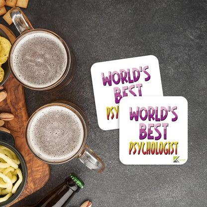 WB062 World's Best Psychologist MDF Wooden Coaster by Kruzroyal | Gift for Psychologist | Unique Novelty Present | 9cm x 9cm | Coffee Tea MDF Wooden Coaster