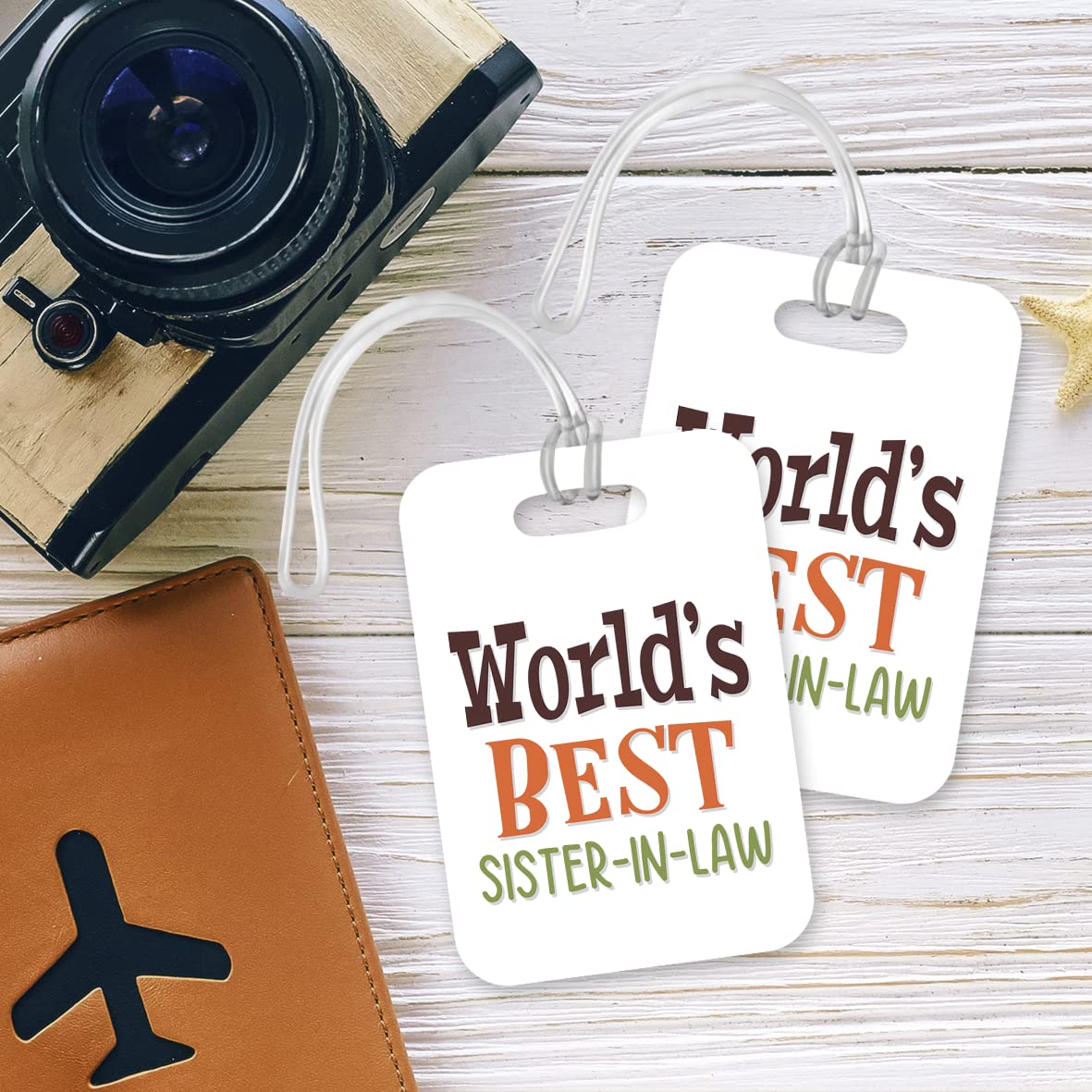 LT498 World's Best Sister-in-Law Novelty Funny Unique Designer Gift, Suitcase, Glossy Plastic Luggage Tag for Sister-in-Law