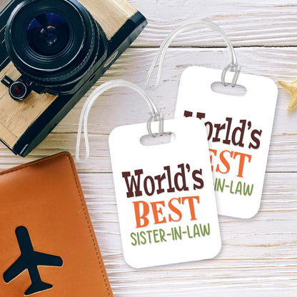 LT498 World's Best Sister-in-Law Novelty Funny Unique Designer Gift, Suitcase, Glossy Plastic Luggage Tag for Sister-in-Law