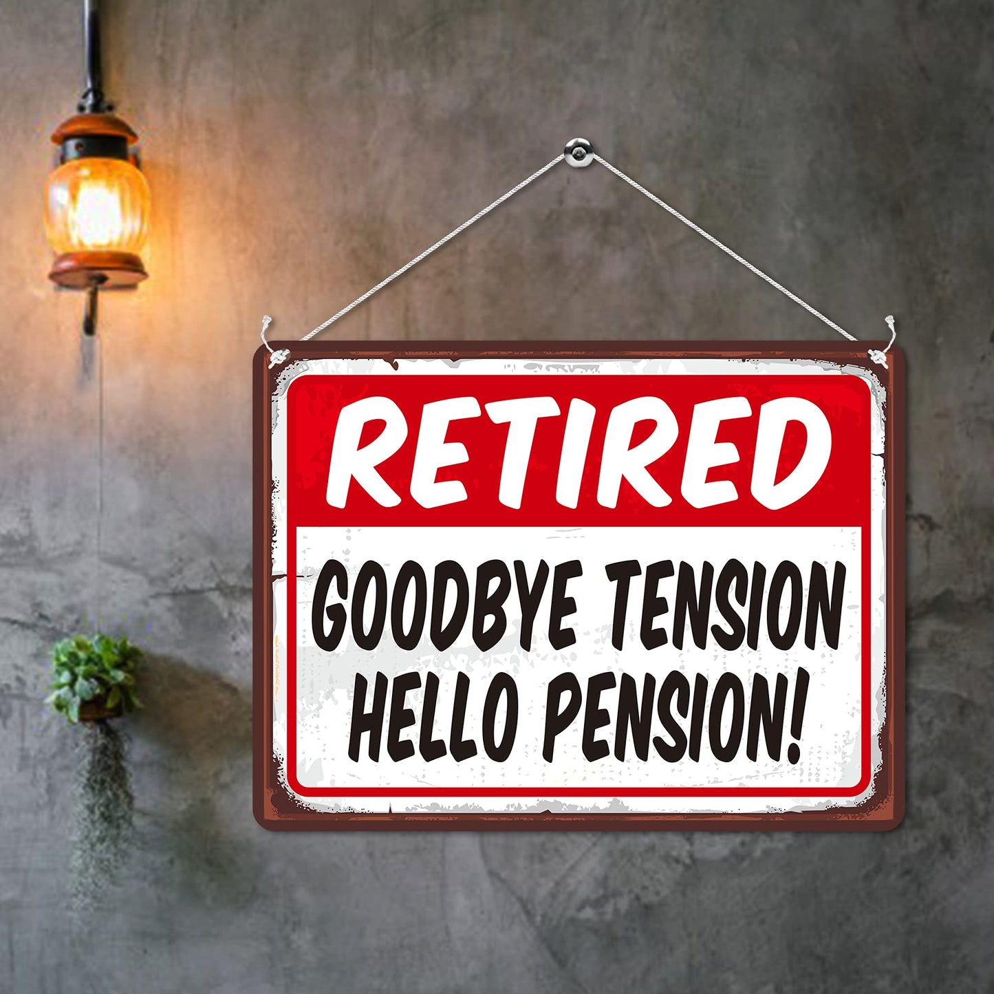 Kruzroyal MP158 Retired : Goodbye tension Hello Pension! Funny Novelty Retro Vintage Metal Wall Sign Plaque 20cm x 15cm