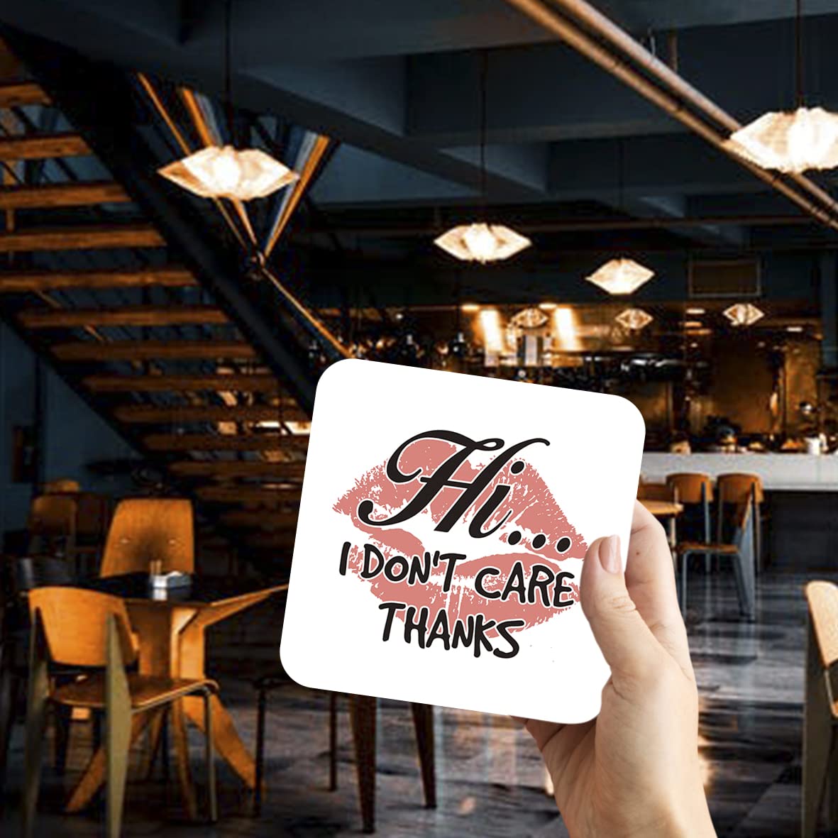 CS604 Hi... I Don't Care Thanks Novelty Funny Coffee Tea Drink Gift Glossy MDF Wooden Coaster