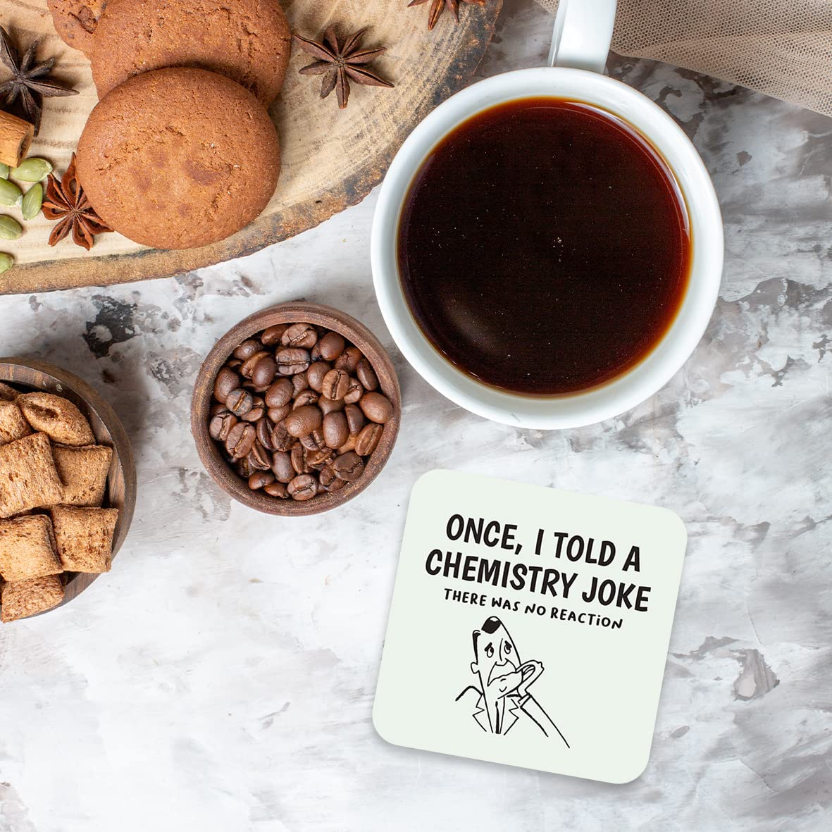 CS672 Once, i Told a Chemistry Joke, There was no Reaction Novelty Funny Coffee Tea Drink Gift Glossy MDF Wooden Coaster