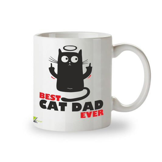 Kruzroyal Cat Dad Mug, Best Cat Dad Ever with Funny Middle Finger Cat Design Rude Gift for Men, Husband | Novelty Coffee Cup, Father's Day, Birthday Present for Him, 11oz