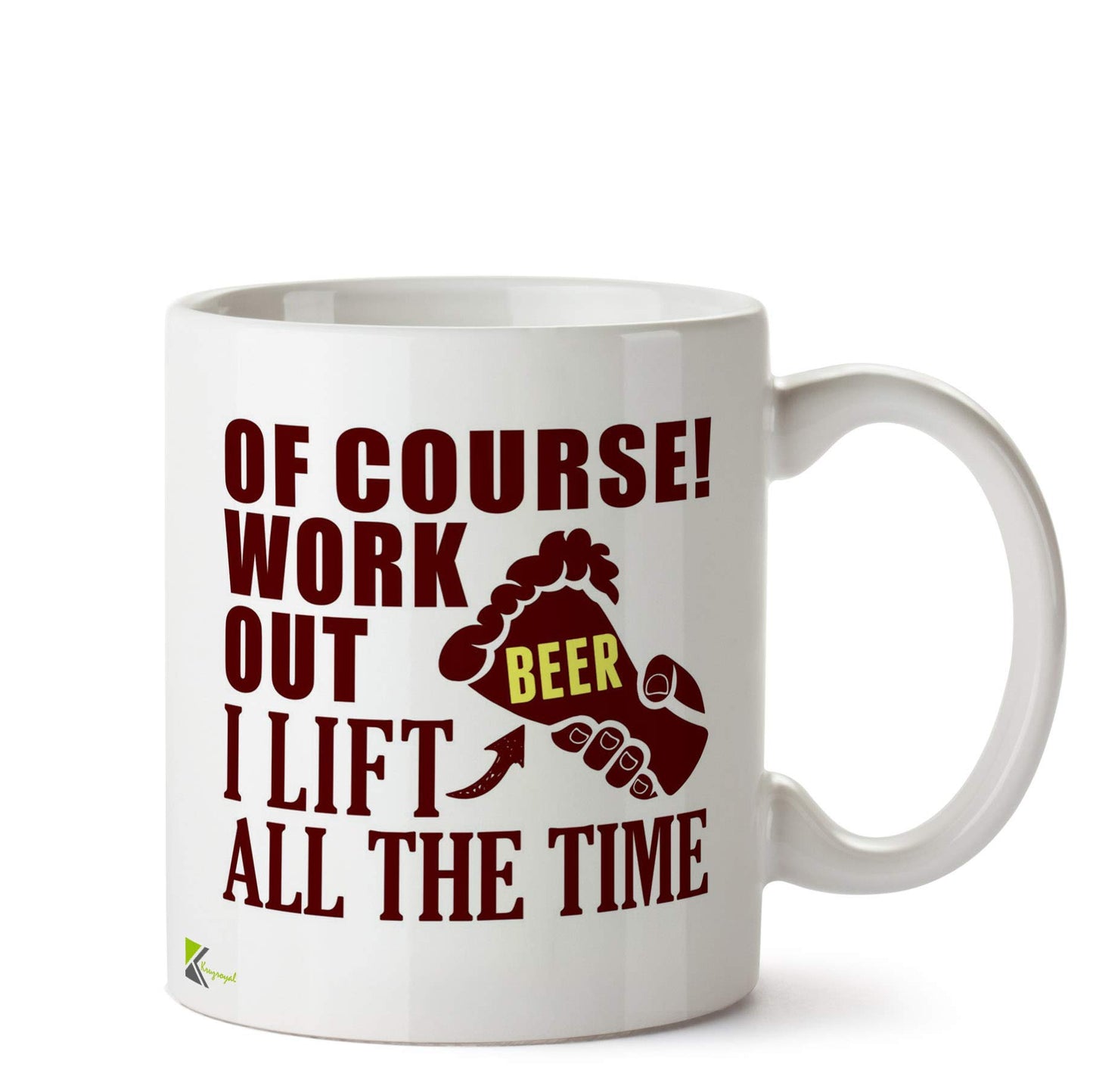 Kruzroyal Funny Workout Lift Beer Mug | Humorous Gym Fitness Anti-Exercise Ceramic Coffee Tea Cup Gift for Beer Lover, Dad, Friend