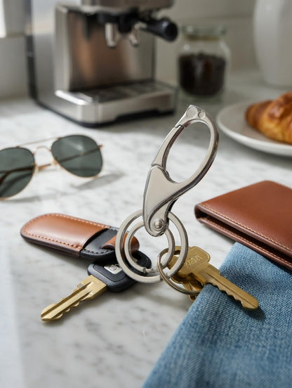 Kruzroyal Metal Keychain Carabiner Clip, Quick Release Keyring Holder with Double Split Rings, Silver, 9cm x 3cm, for Car and Home Keys