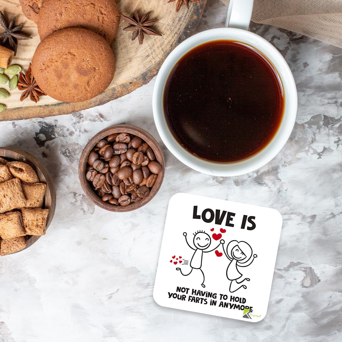 CS871 Love is not Having to Hold Your Farts in Anymore Novelty Funny Coffee Tea Drink Gift Glossy MDF Wooden Coaster