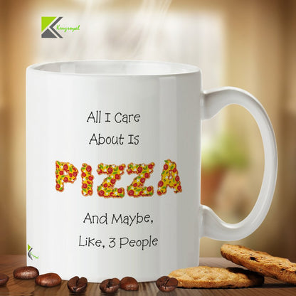 Kruzroyal Funny Pizza Mug, All I Care About is Pizza Design, Novelty Introvert Gag Gift for Teenager, Friend or Coworker, White Ceramic Coffee Cup, 11 oz