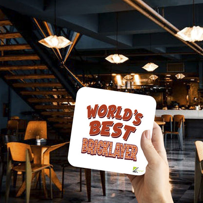 WB043 Funny Bricklayer Coaster – 'World's Best Bricklayer' – Gifts for Dad, Him, Colleagues – Novelty Wooden Drink Mat – Fathers Day, Birthday & Builder Present