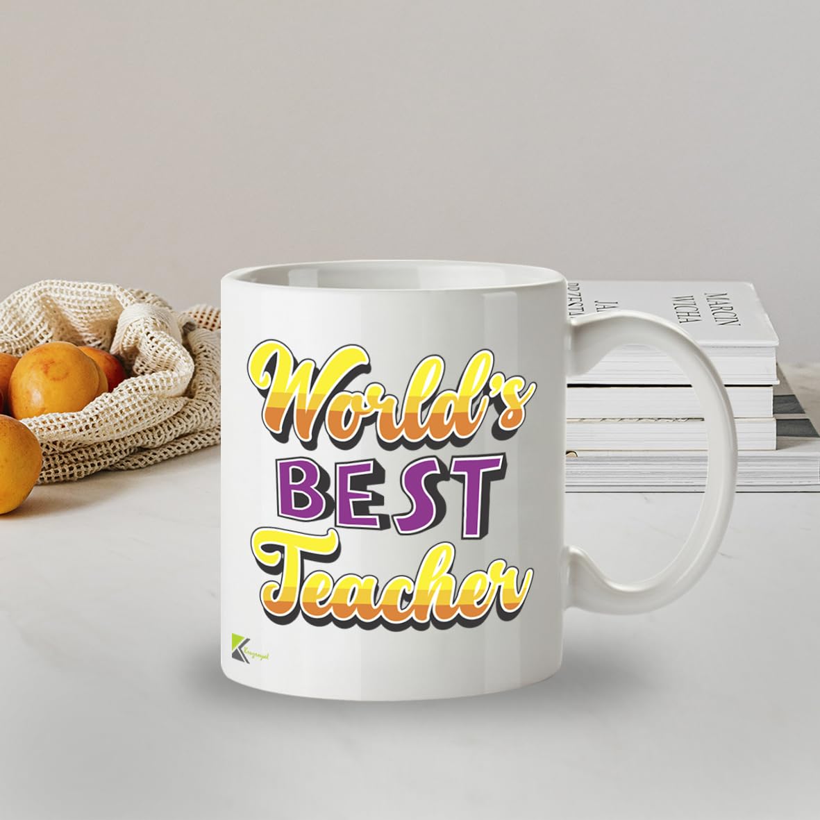 Kruzroyal DZ833 World's Best Teacher Mug 11oz - White Ceramic Cup for Teaching Assistant, Tutor - End of Year, Thank You Present for Him or Her