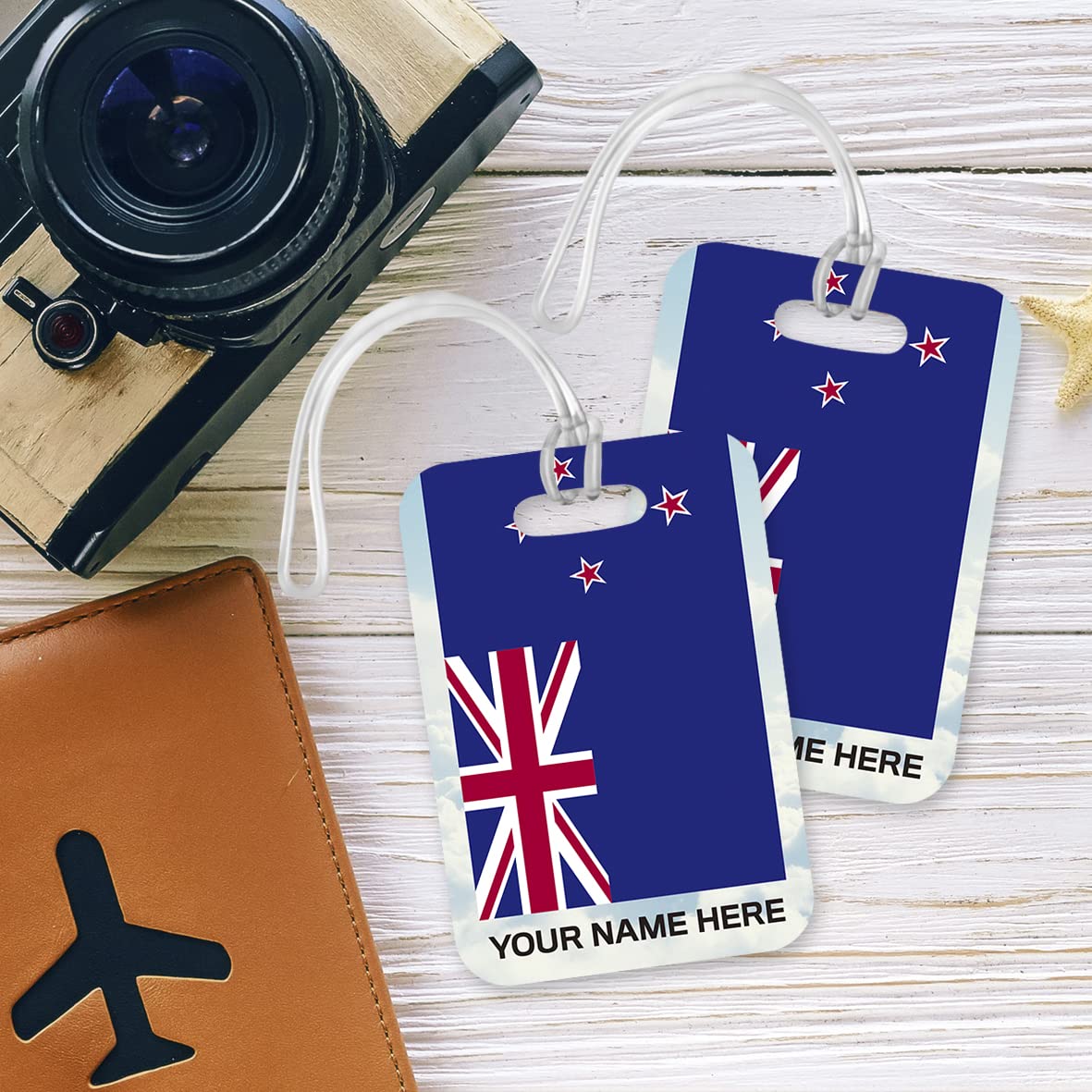 PLT277 Personalised Name with New Zealand Flag Novelty Funny Unique Designer Gift Glossy Plastic Suitcase Luggage Tag