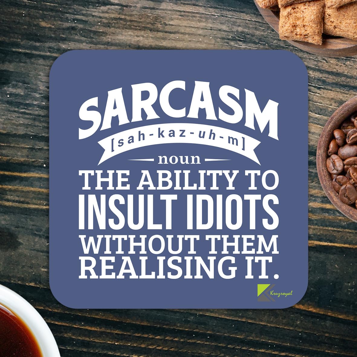 CS273 Defination sarcasm Novelty Funny Coffee Tea Drink Gift Glossy MDF Wooden Coaster | Gifts for Men, Women, Friend, Colleague | Birthday & Gag Gift