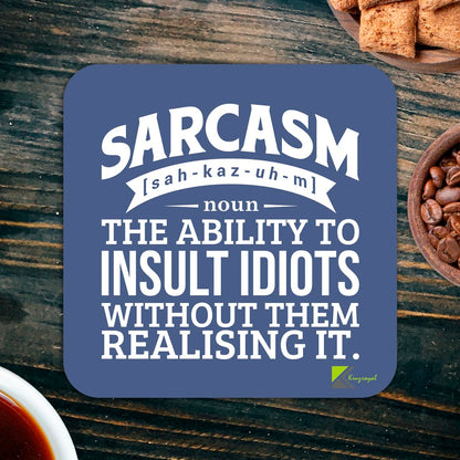 CS273 Defination sarcasm Novelty Funny Coffee Tea Drink Gift Glossy MDF Wooden Coaster | Gifts for Men, Women, Friend, Colleague | Birthday & Gag Gift