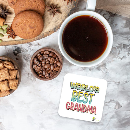 WB024 World's Best Grandma MDF Wooden Coaster by Kruzroyal | Gift for Grandma | Unique Novelty Present | 9cm x 9cm | Coffee Tea MDF Wooden Coaster
