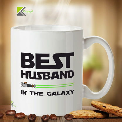Kruzroyal Best Husband in The Galaxy Mug, Sci-Fi Theme Design, Romantic Novelty Gift for Him, Anniversary or Birthday Present, White Ceramic, 11 oz