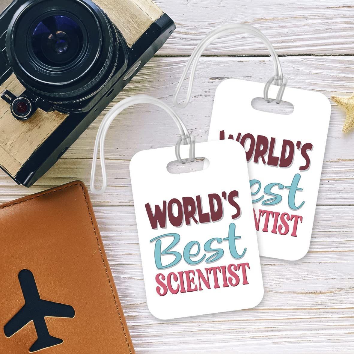 LT456 World's Best Scientist Novelty Funny Unique Designer Gift, Suitcase, Glossy Plastic Luggage Tag for Scientist