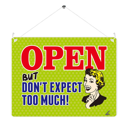 Kruzroyal MP332 OPEN, But don't expect too much. Funny Novelty Retro Vintage Metal Wall Sign Plaque 20cm x 15cm