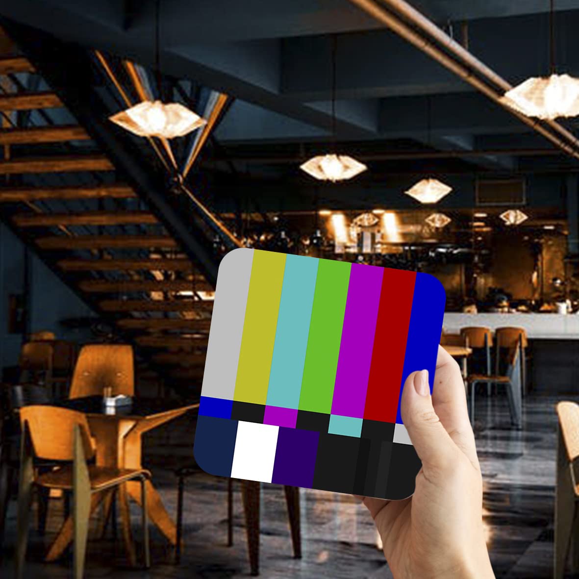 CS600 Colour bar:Television or Screens Broadcaster Novelty Funny Coffee Tea Drink Gift Glossy MDF Wooden Coaster