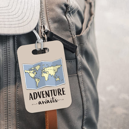 LT078 Adventure Awaits -1 Novelty Funny Unique Designer Gift Glossy Plastic Suitcase Luggage Tag