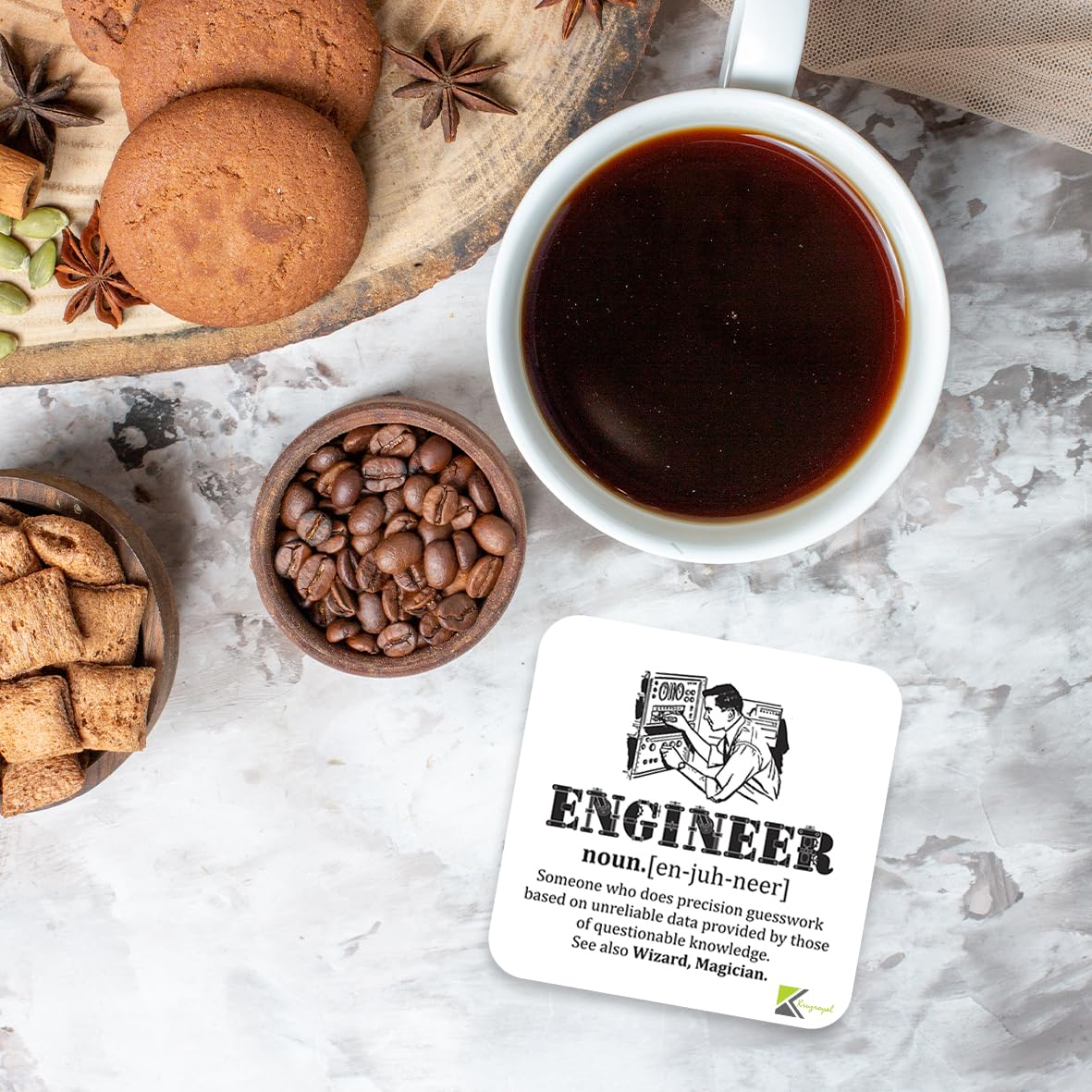 Engineer Definition Coaster | Funny Engineering Gift for Men Dad Colleagues | Wooden MDF Desk Accessory | Graduation Leaving Present
