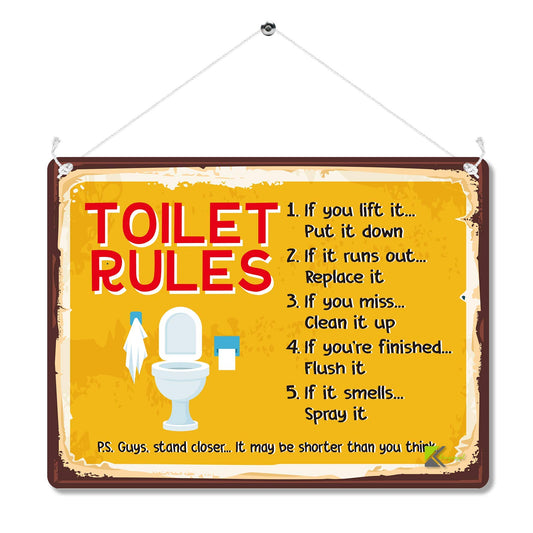 Kruzroyal Funny Toilet Rules Metal Wall Sign, Humorous Washroom Etiquette Plaque Gift, Retro Vintage Tin Decor for Home Guest Toilet or Loo, If you lift it.. 20x15cm with Hanging String