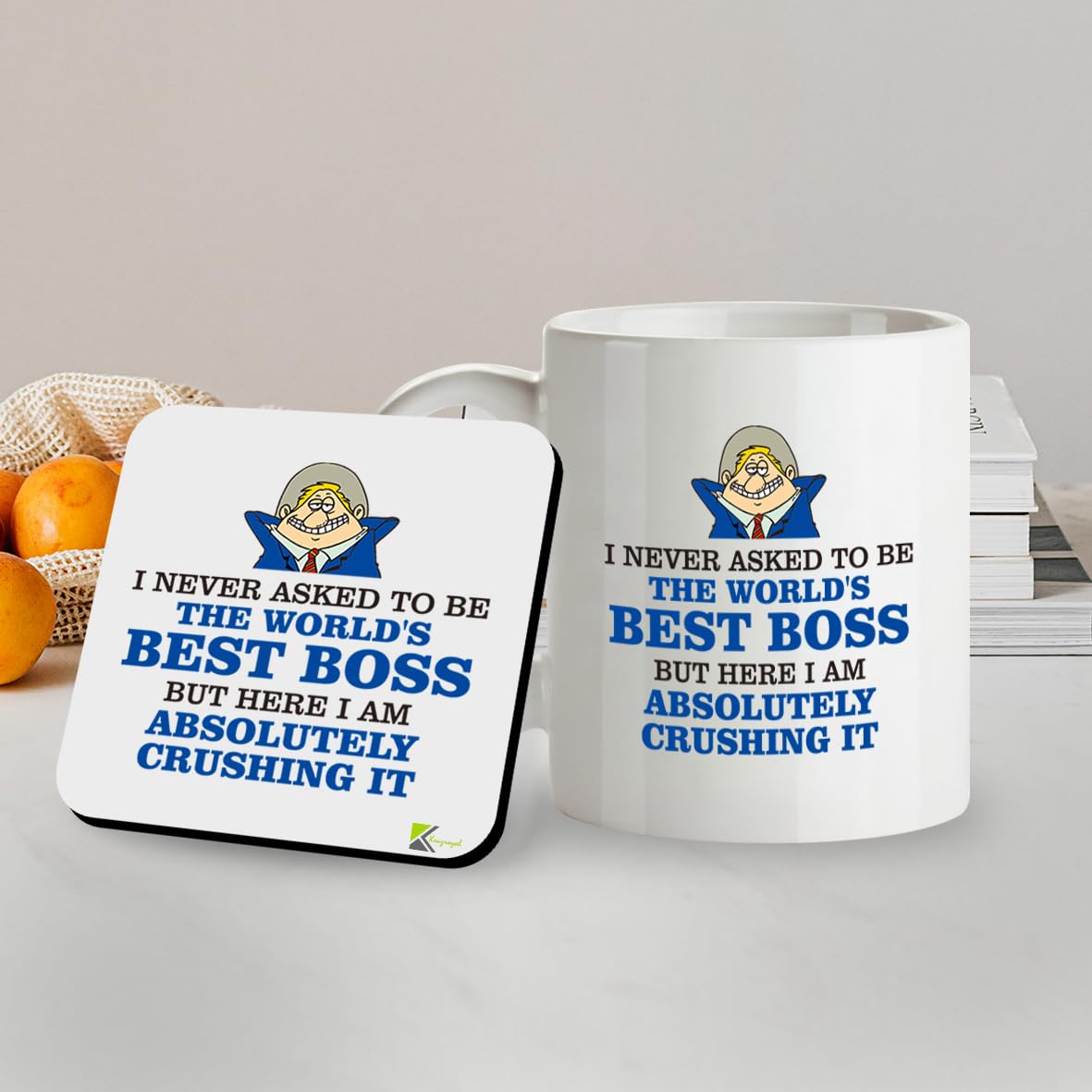 Kruzroyal SM095 I Never Asked to be The World's Best boss but here i am Absolutely Crushing it - 11OZ Mug & Matching Coaster Set for Boss