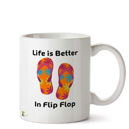 Kruzroyal Life is Better in Flip Flops Mug | Summer Beach Holiday Inspired Ceramic Coffee Tea Cup Gift for Beach Lover, Traveller