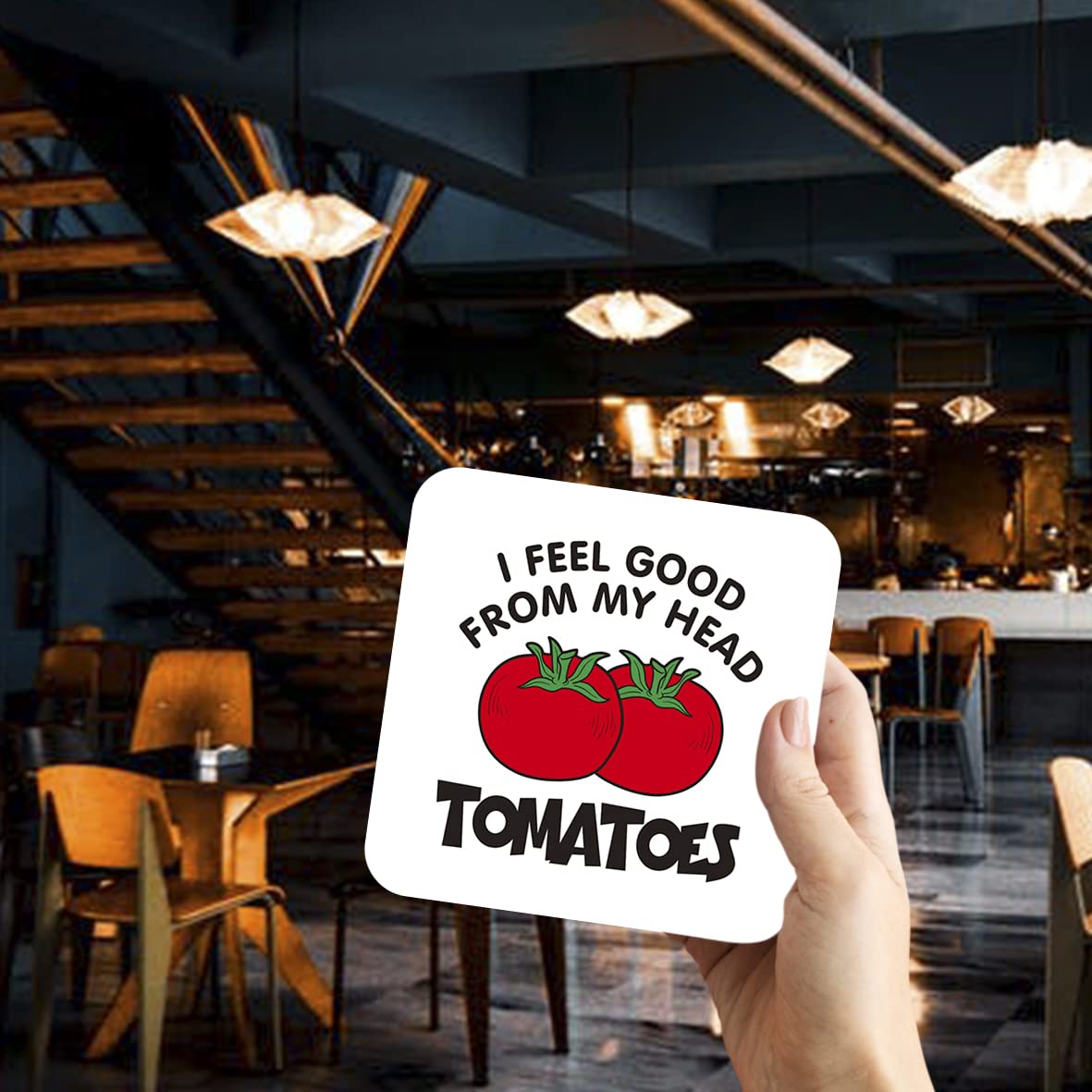 CS405 I Feel Good from My Head Tomatoes Novelty Funny Coffee Tea Drink Gift Glossy MDF Wooden Coaster