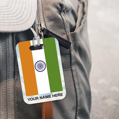 PLT281 Personalised Name with India Flag Novelty Funny Unique Designer Gift Glossy Plastic Suitcase Luggage Tag