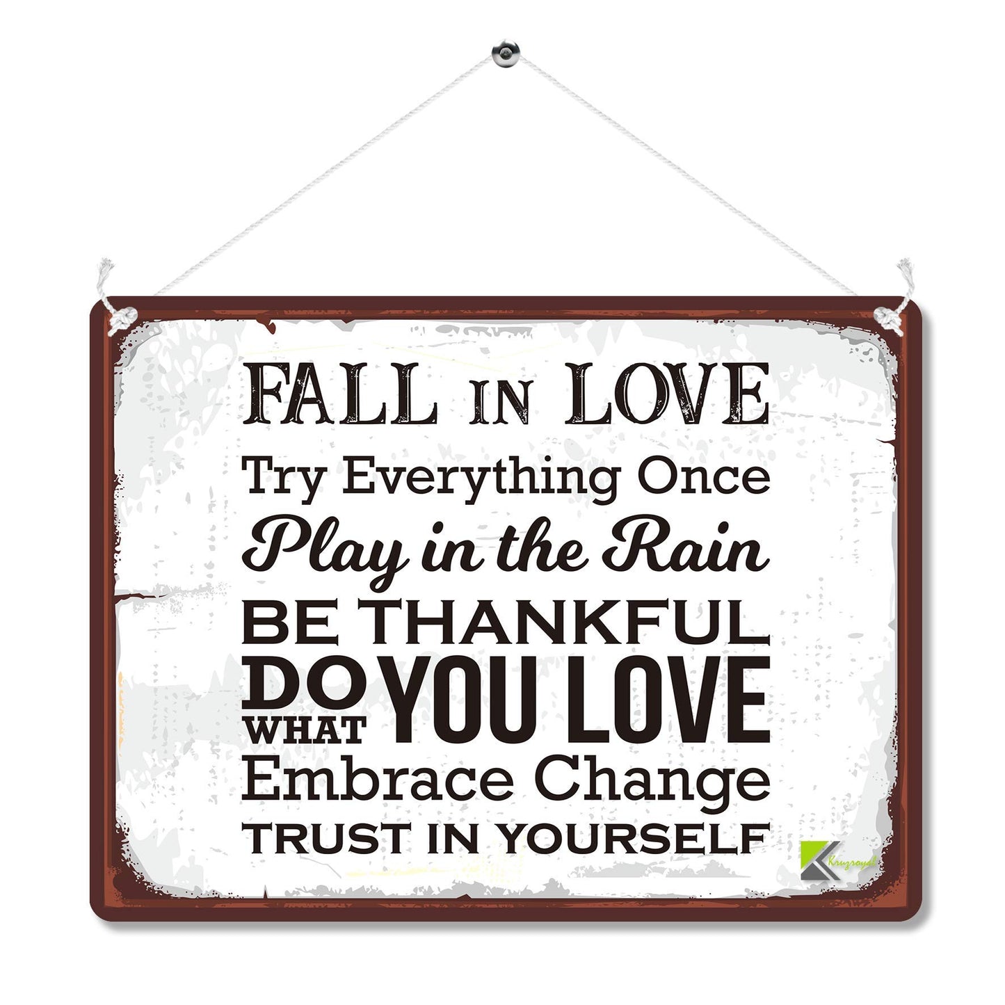 Kruzroyal MP193 Fall in Love/Be thankful/Do what you love/Trust in yourself Funny Novelty Retro Vintage Metal Wall Sign Plaque 20cm x 15cm