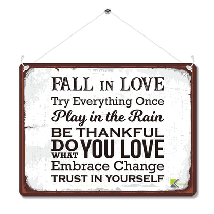 Kruzroyal MP193 Fall in Love/Be thankful/Do what you love/Trust in yourself Funny Novelty Retro Vintage Metal Wall Sign Plaque 20cm x 15cm