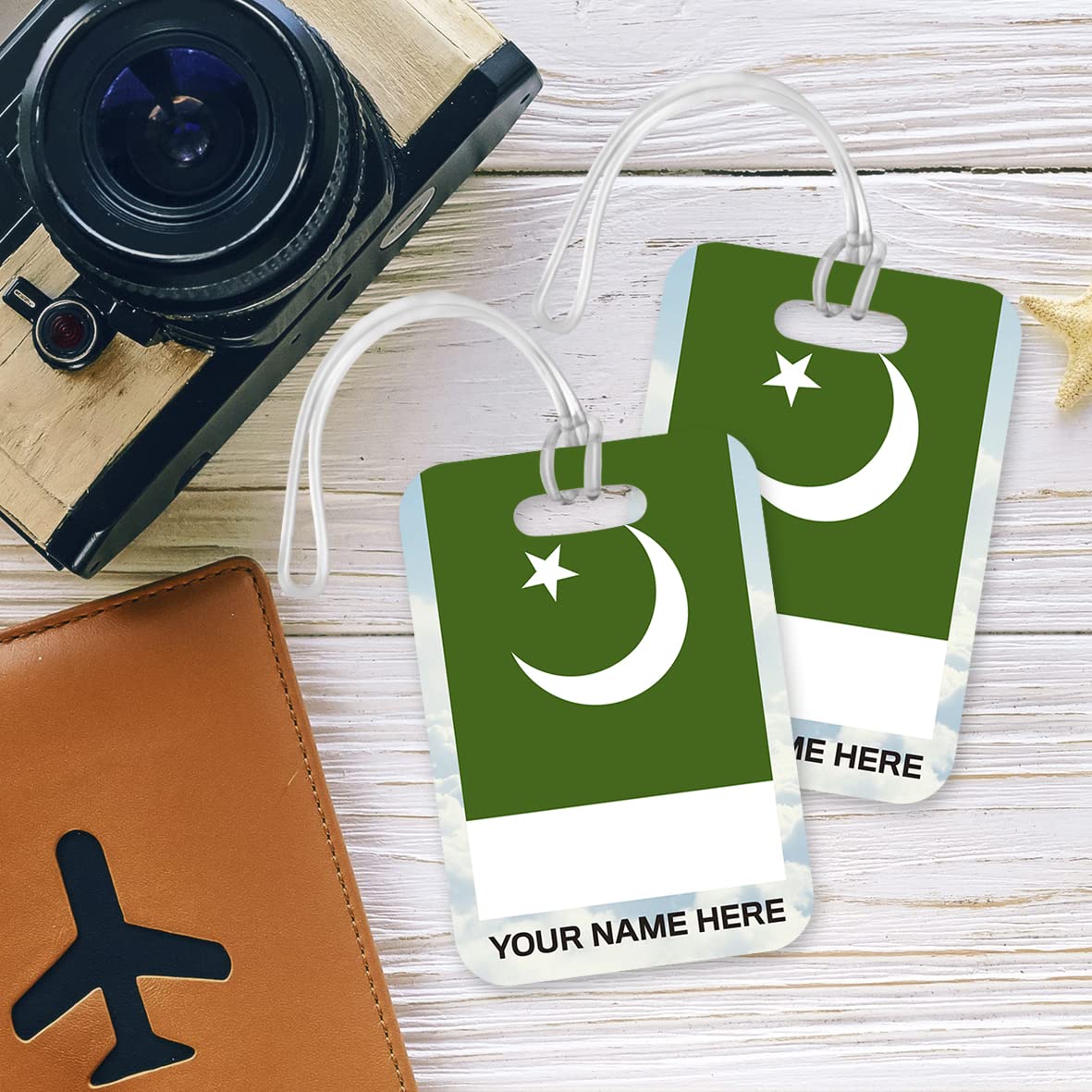 PLT261 Personalised Name with Pakistan Flag Novelty Funny Unique Designer Gift Glossy Plastic Suitcase Luggage Tag