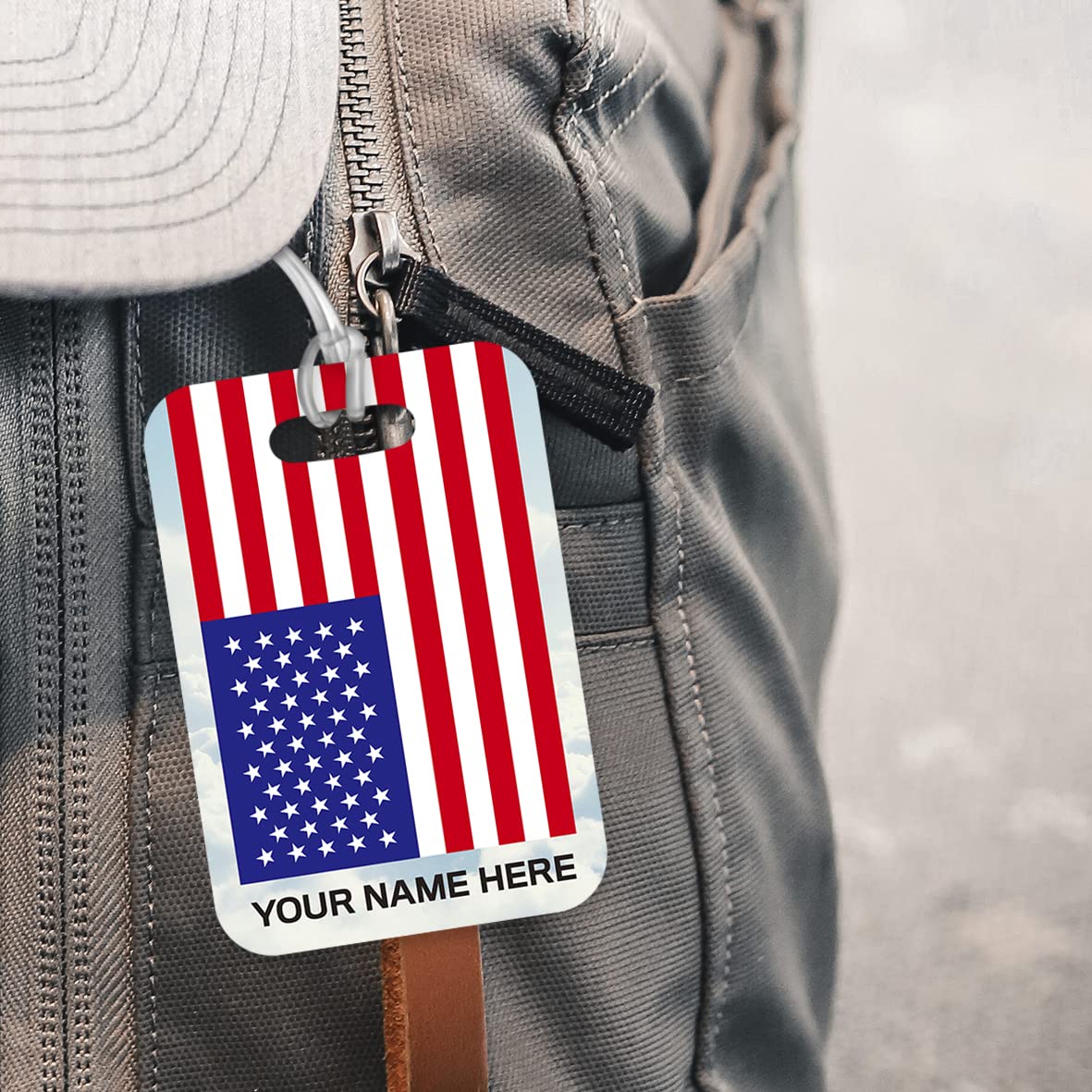 PLT263 Personalised Name with USA Flag Novelty Funny Unique Designer Gift Glossy Plastic Suitcase Luggage Tag