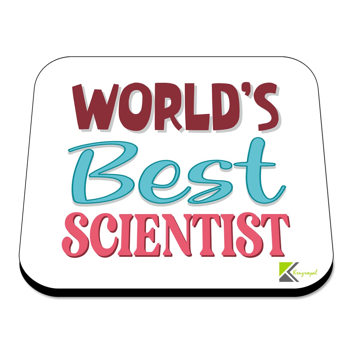 WB056 World's Best Scientist MDF Wooden Coaster by Kruzroyal | Gift for Scientist | Unique Novelty Present | 9cm x 9cm | Coffee Tea MDF Wooden Coaster