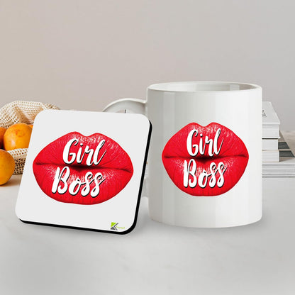 Kruzroyal SM022 Girl Boss - 11OZ Mug & Matching Coaster Set - for Lady Girl Boss